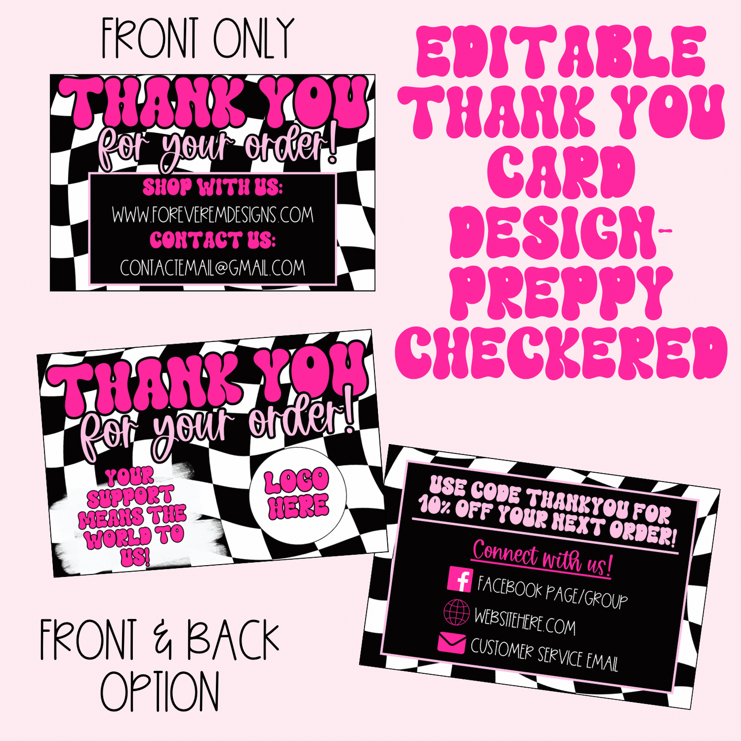 Editable Thank you card design- Preppy Checkered