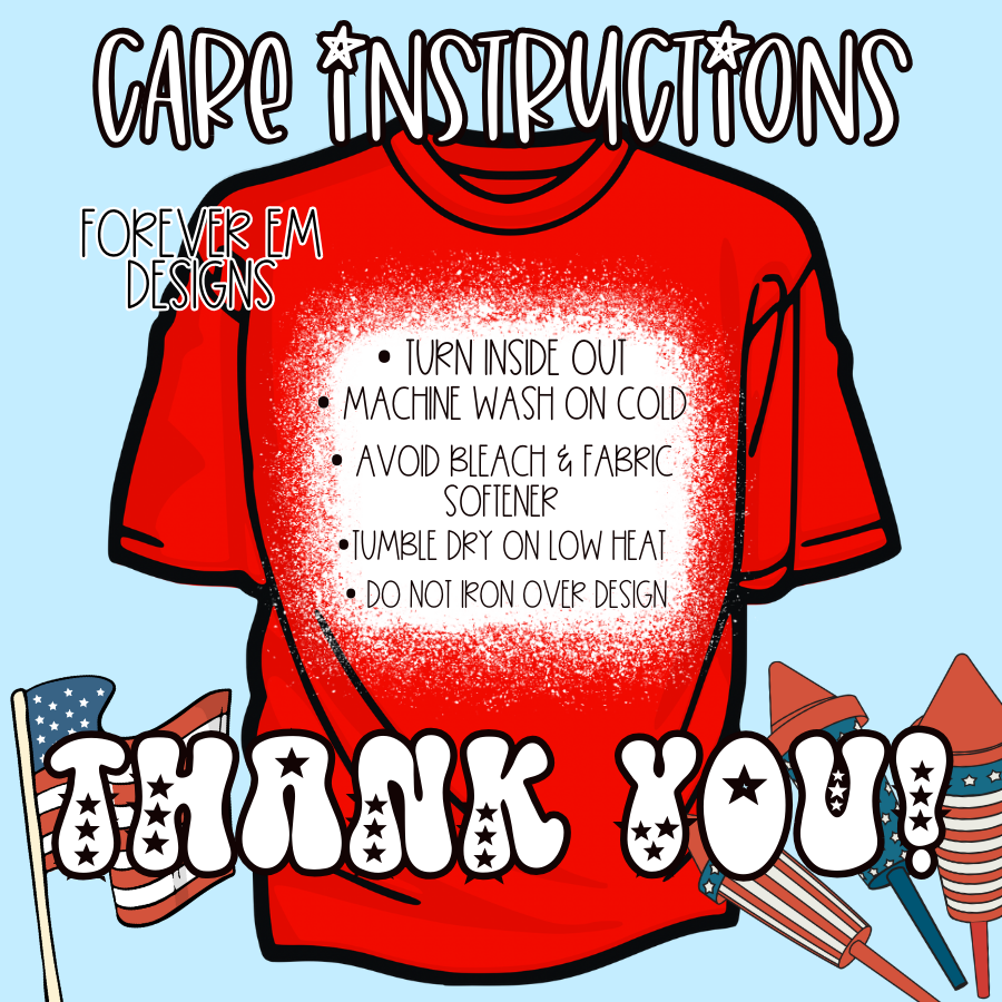 4th of July Care Instruction Card Design