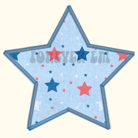 Blue Faux Embroidered Star - PNG