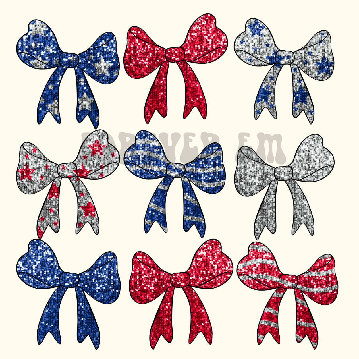 Coquette Patriotic Bows Faux Sequin - PNG