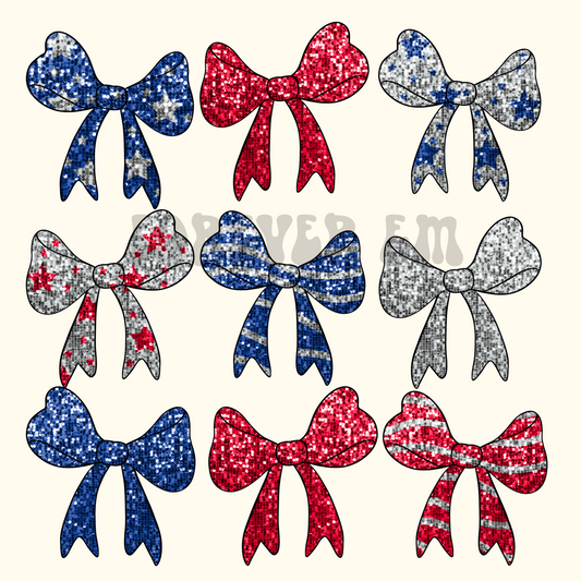 Coquette Patriotic Bows Faux Sequin - PNG