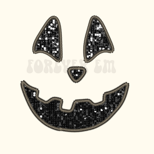 Black Faux Embroidered Sequin Jack o Lantern face PNG