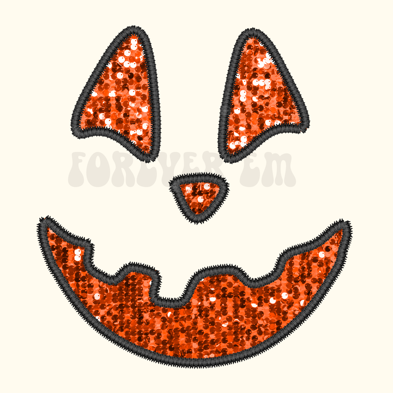 Faux embroidered Orange sequin Jack o lantern face PNG