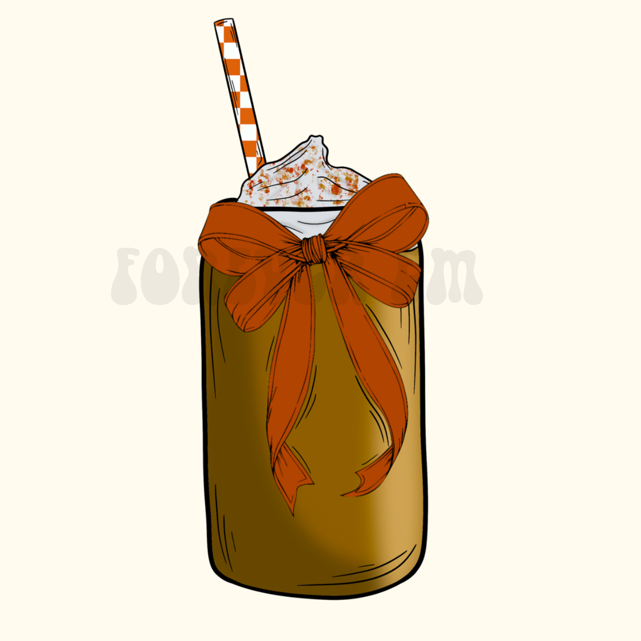 Pumpkin Spice Latte Coquette Bow CHECKERED STRAW PNG