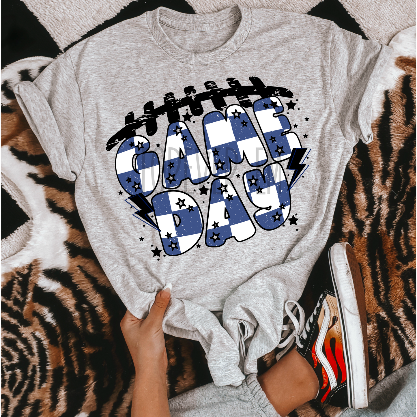 Retro Checkered Game day PNG Blue and white