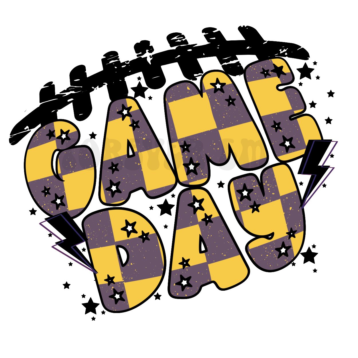 Retro checkered game day PNG Purple and gold