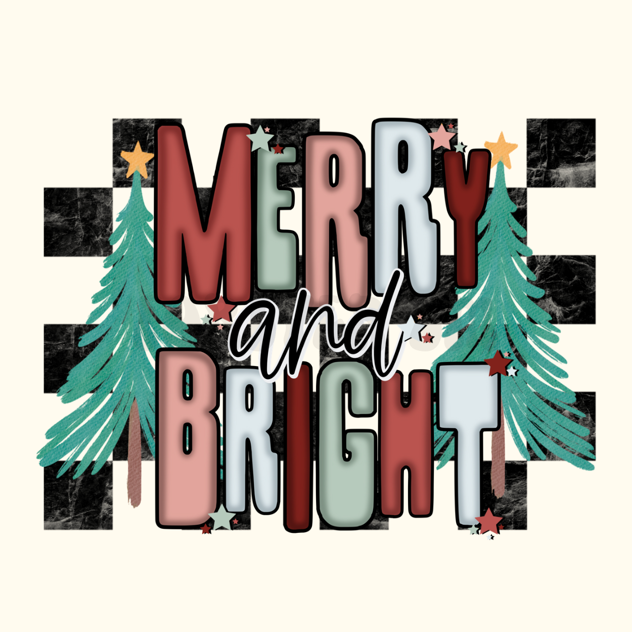 Retro Checkered Merry and Bright PNG