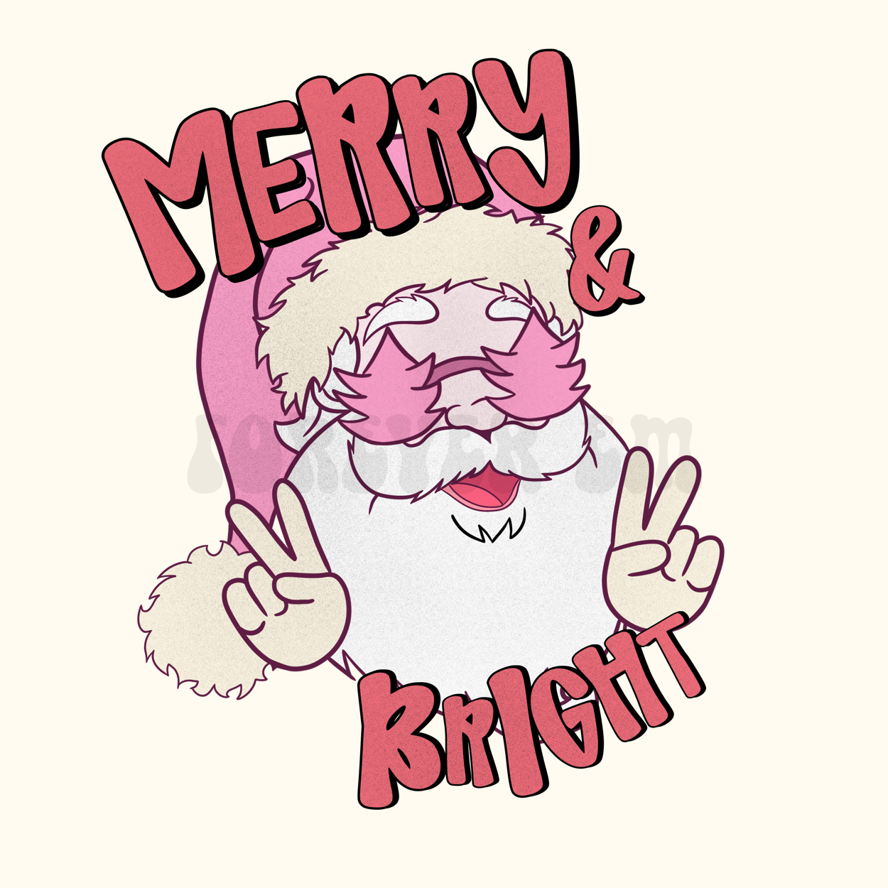 PINK Santa Peace Sign Merry and Bright PNG